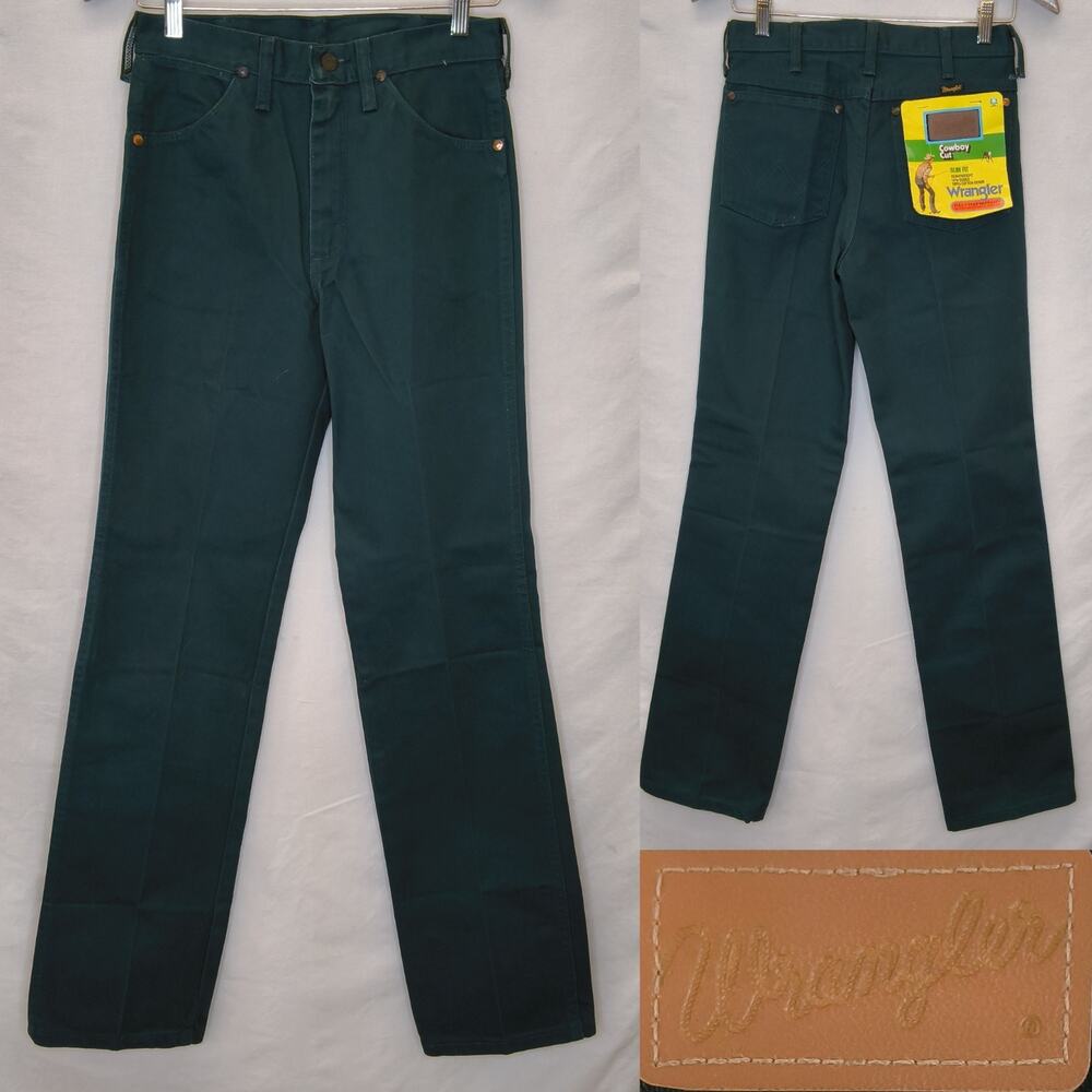 Wrangler Cowboy Cut Slim Fit Green Jeans Mens 26" x 34" NWT- Flawed #W5481